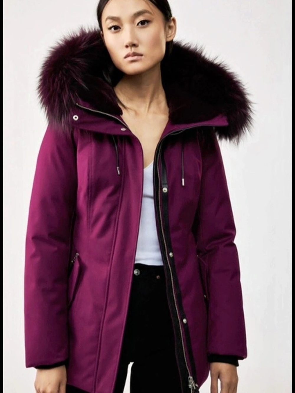 Mackage Larysa Down Coat Faux Fur Hood Puffer Jacket in Berry